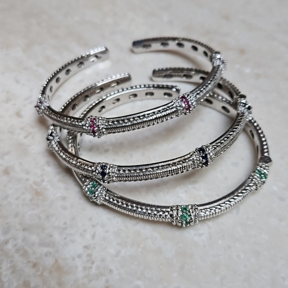 Judith Ripka 925 Silver Ruby Hinged Banglenwot - image 6